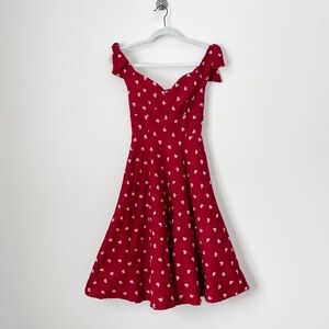 Unique Vintage Red Swing Dress with Pink Hearts